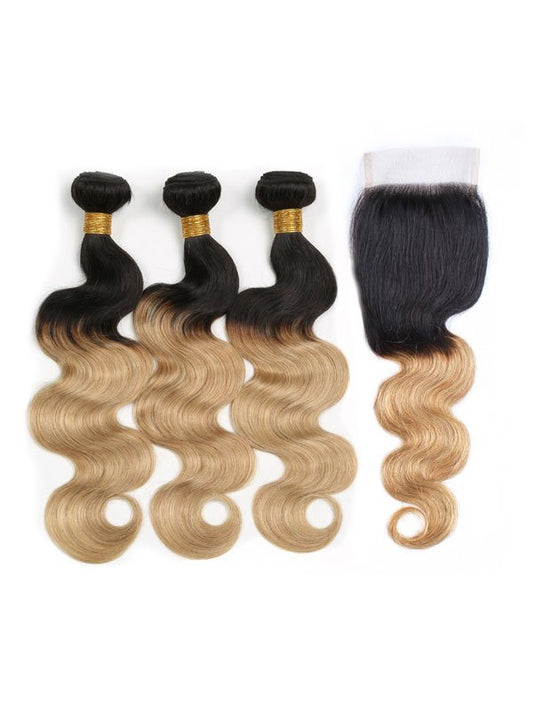 Ombre Honey Blonde Body Wave Bundles+Closure Deals (1b/27)