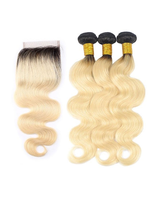 2-Tone 1b/613 Blonde Body Wave Bundles+Closure Deals