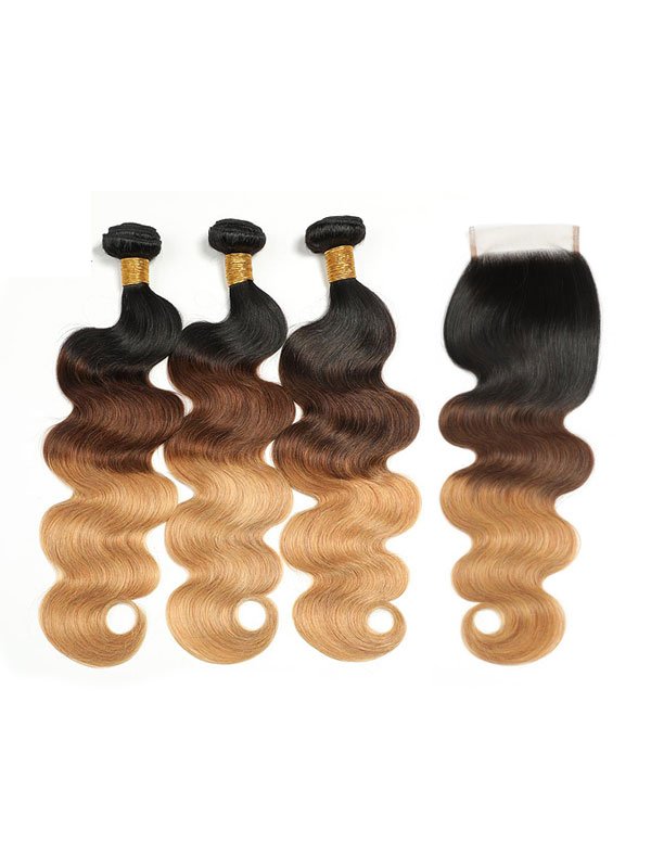 3-Tone Ombre Body Wave Bundles+Closure Deals